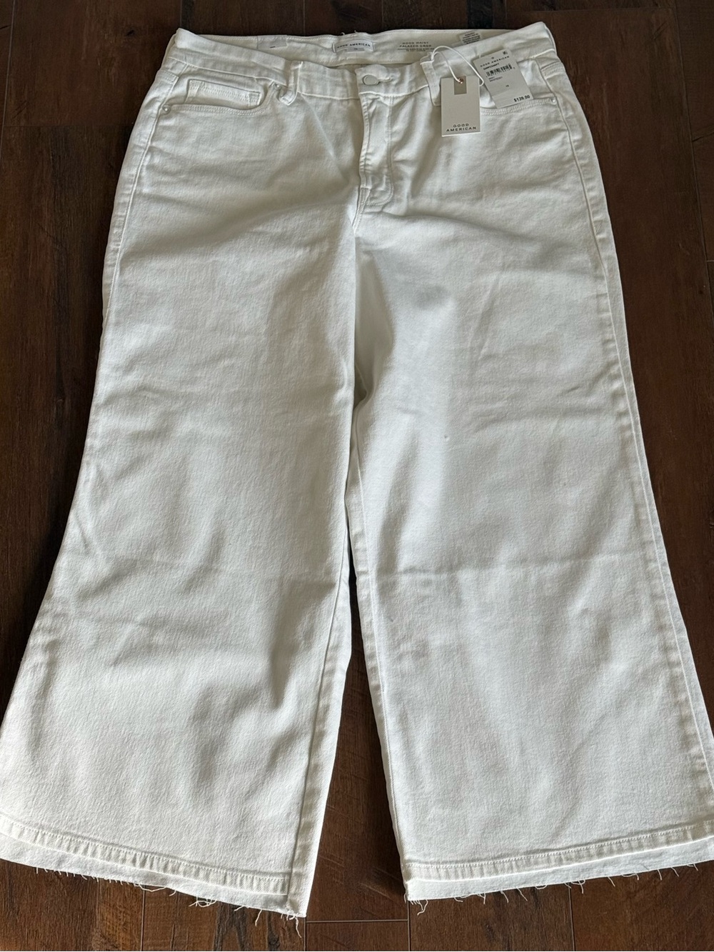 Good American White Wide-Leg Cropped Jeans